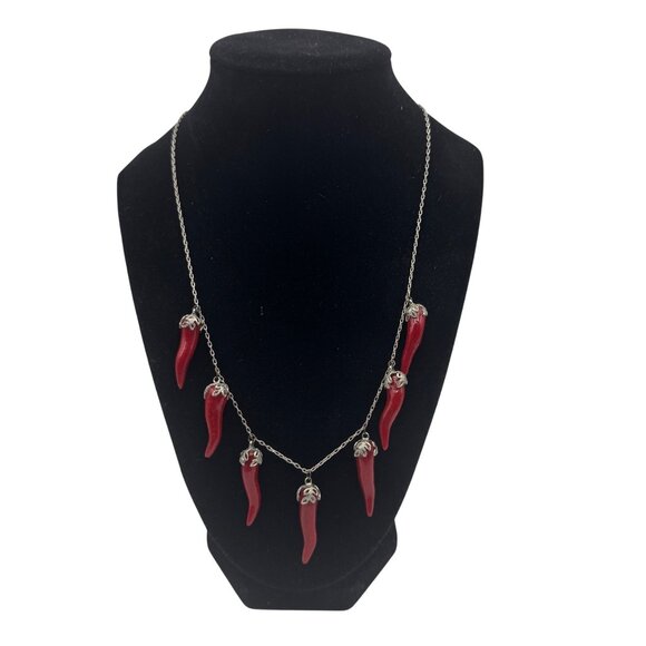 Red Chili Pepper Charm Necklace With Silver Chain - Picture 1 of 4